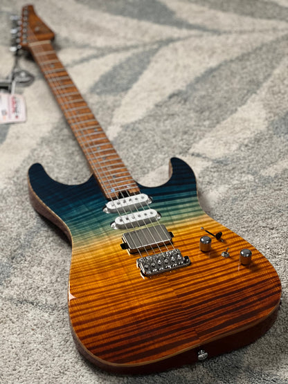 Soloking MS-1 Custom 24 HSS FMN VT with Roasted Flame Maple Neck in Beach Sunset Surf Fade JESCAR