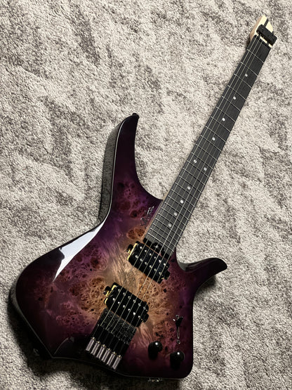 SLX Raptor Hybrid 6 Model A Headless with Burl Top in Purple Amethyst Burst