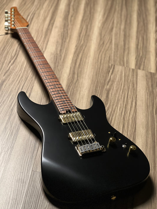 Soloking MS-1 Custom 24 HH in Satin Black Beauty Matte with Roasted Maple Neck and Gold Pickups