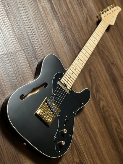 SLX Raven Thinline Deluxe in Black Satin with Maple FB and Gold Hardware
