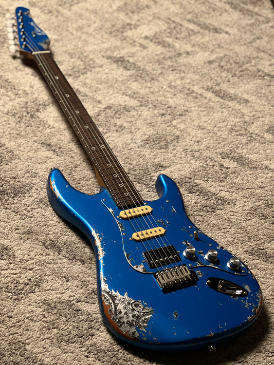 Dhatarattha Performance DST HSS in Blue over Black Paisley with RW FB and Nitrocellulose Lacquer Relic Level 2