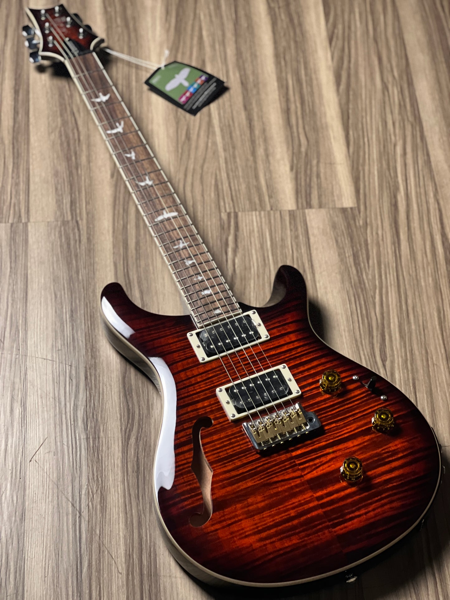 PRS SE Custom 24 Semi Hollow Piezo in Orange Tiger Smokeburst