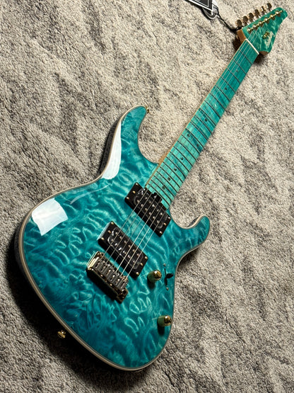 Soloking SM-22 HH QM Shredmaster with  Blue Tinted Maple FB in Trans Maldives Blue