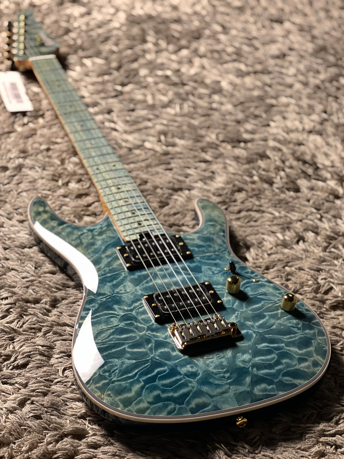 Soloking SM-22 HH QM Shredmaster with  Blue Tinted Maple FB in Trans Maldives Blue