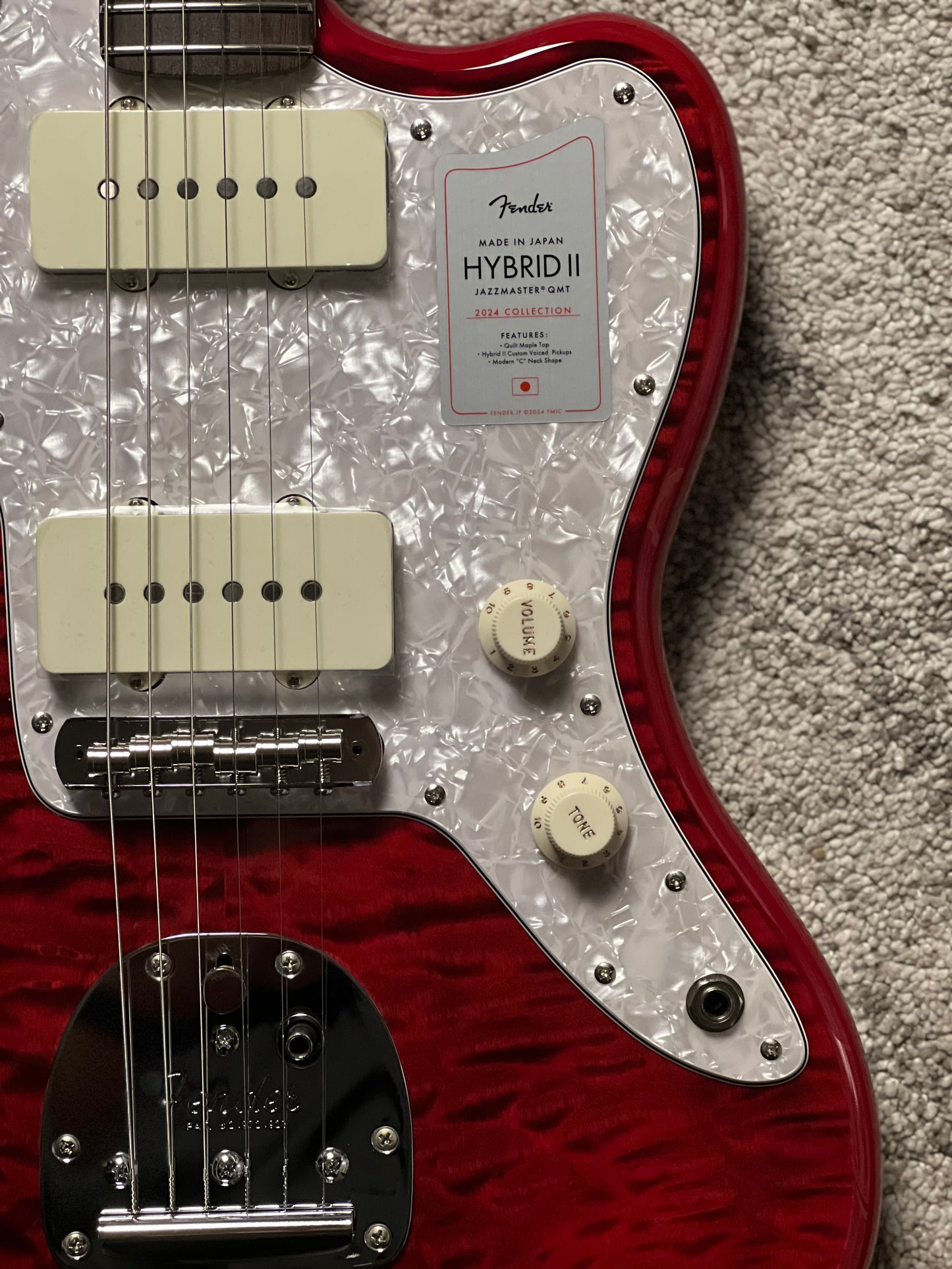 Fender Japan Hybrid II Jazzmaster Electric Guitar w/Quilt Maple Top with RW FB in Quilt Red Beryl JD24000724