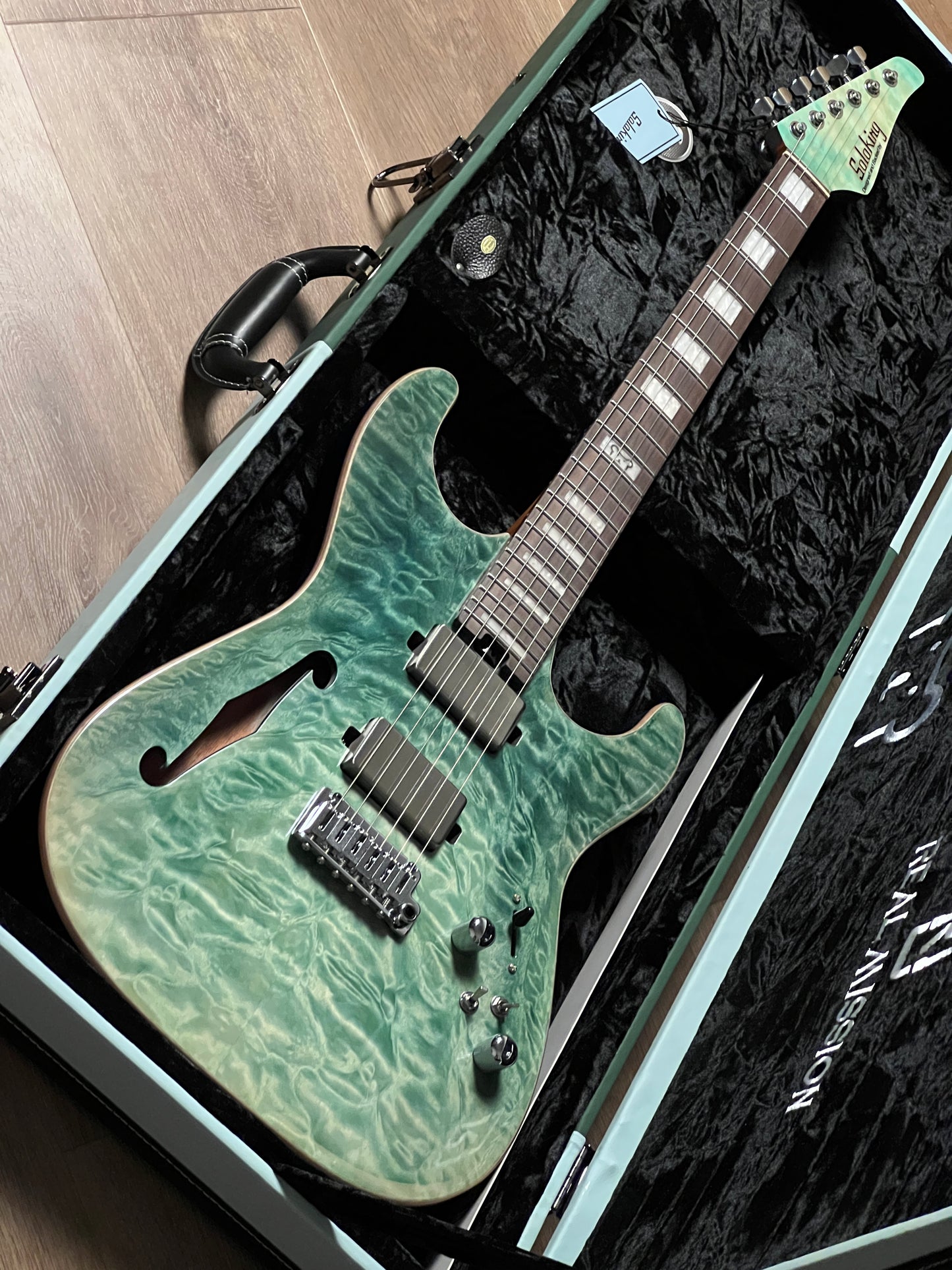 Soloking MS-1 Custom 24 HH Thinline Elite in Turquoise Wakesurf Limited Edition with Hardshell Case