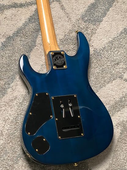Soloking SM-22 HH QM Shredmaster with  Blue Tinted Flame Maple FB in Sapphire Blue