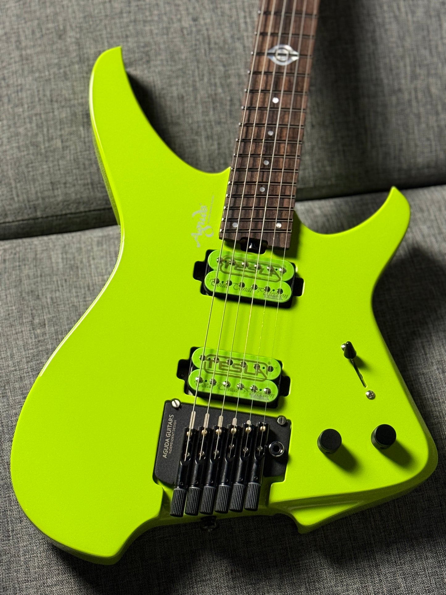 Aguda Black Hole in Neon Yellow with Flame Maple Neck Nafiri Special Run