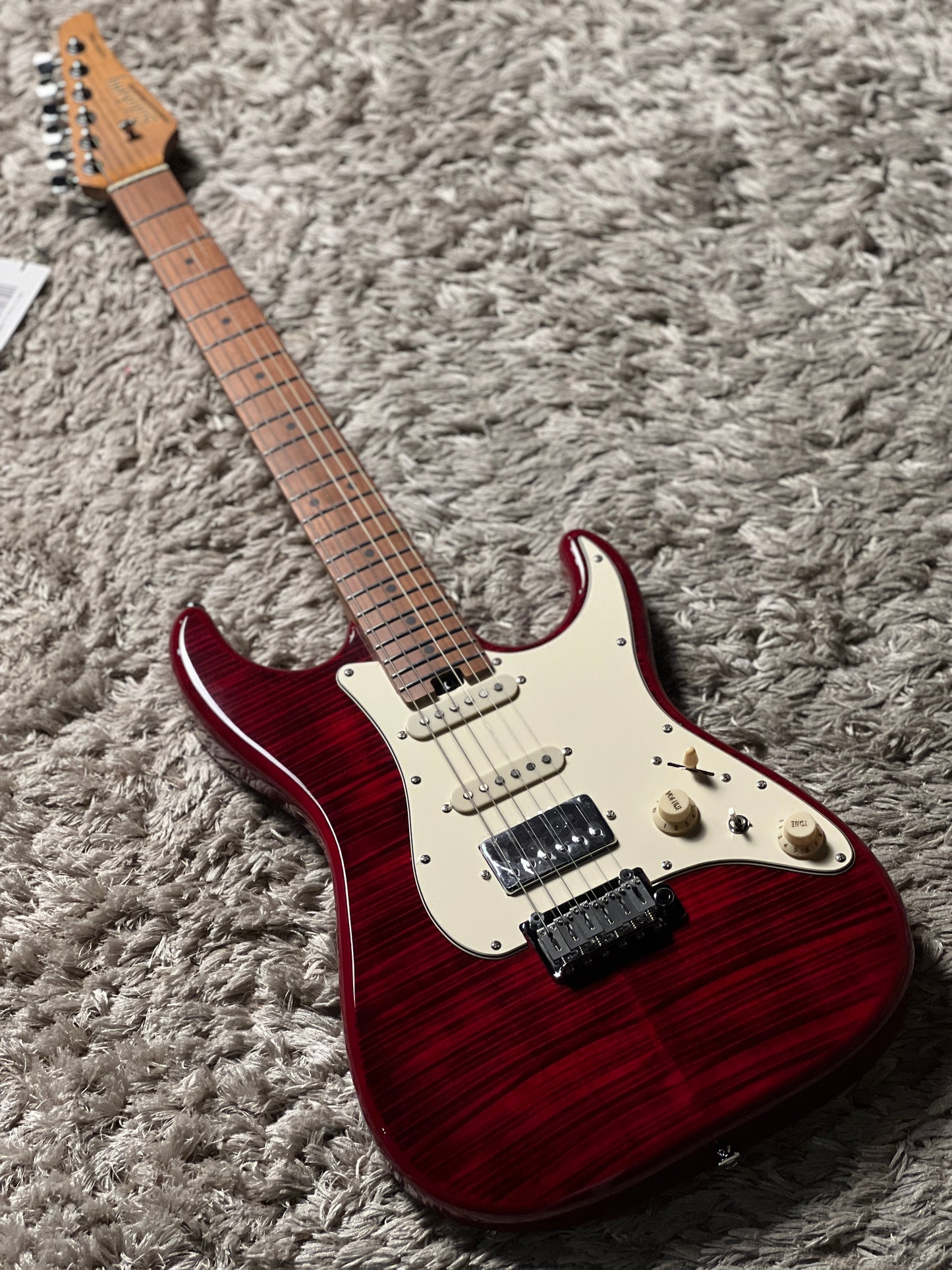 Soloking MS-11 Classic MKII in Transparent Red with Roasted Maple FB and 5A Flame Top Nafiri Special Run