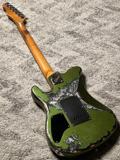 Dhatarattha Performance DTL in Limestone Green Over Black Paisley with RW FB and Nitrocellulose Lacquer Relic