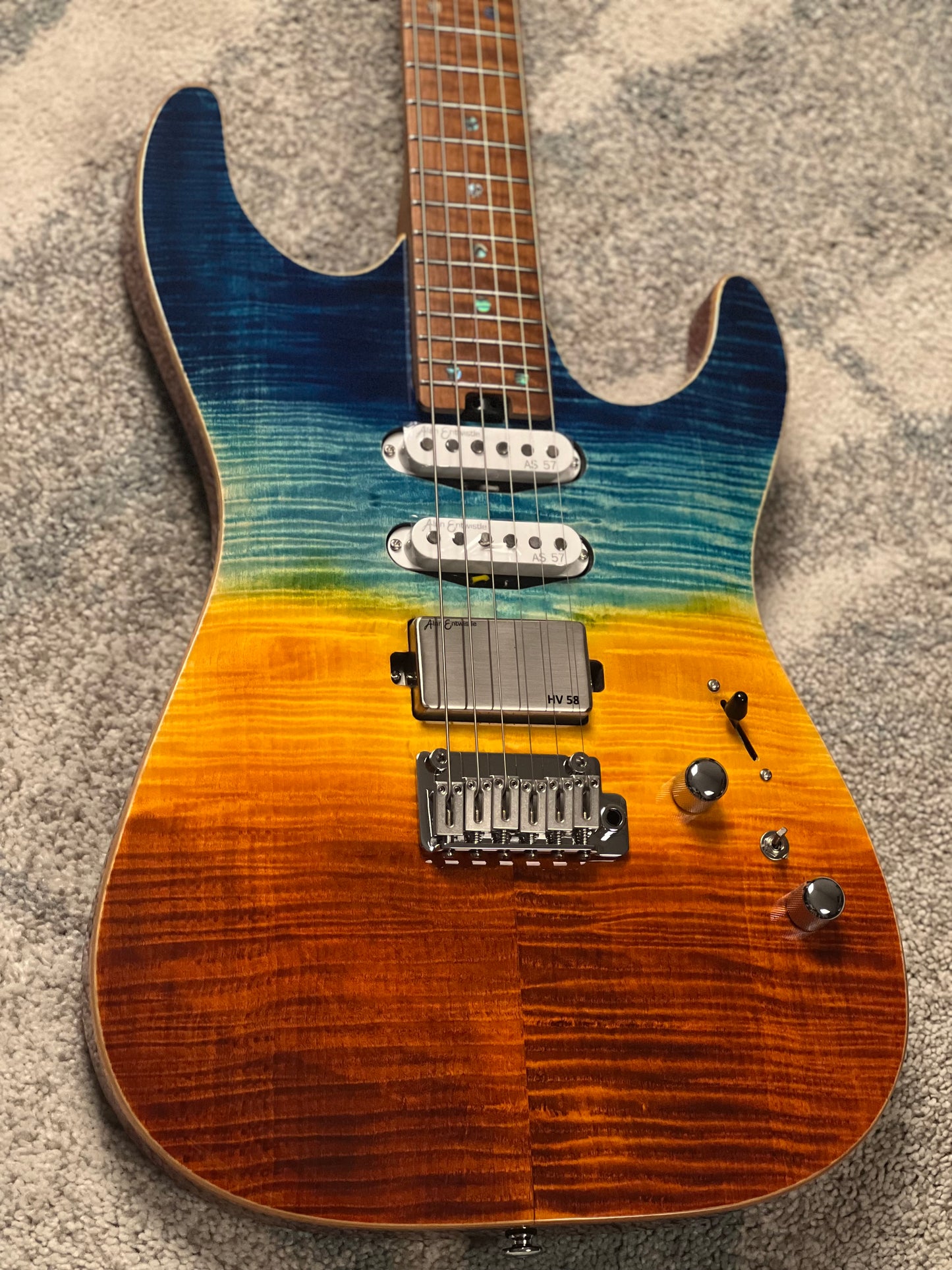 Soloking MS-1 Custom 24 HSS FMN with Roasted Flame Maple Neck in Beach Sunset Surf Fade JESCAR