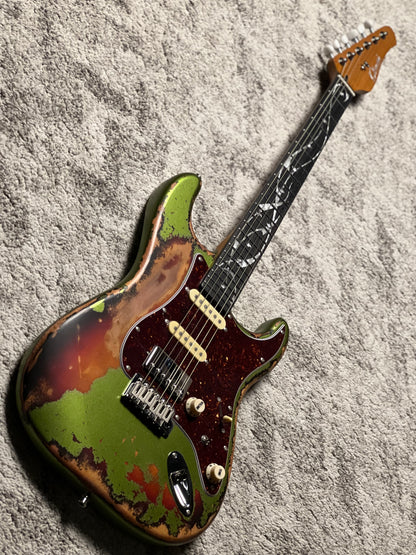 Dhatarattha Classic DST HSS in Godwood Green Over Sunburst with Rosewood FB and Vines Artwork Inlay