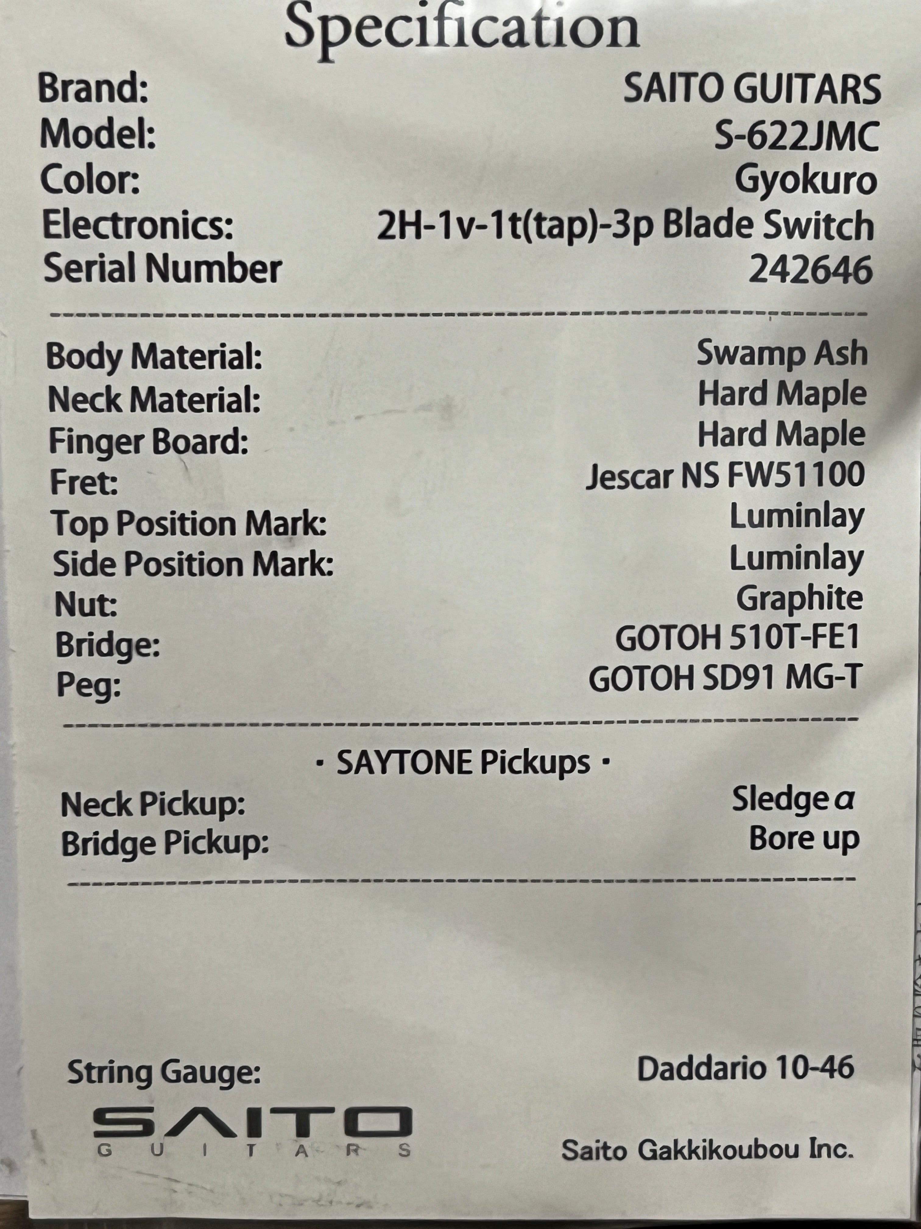 Saito S-622JMC in Gyokuro 242646 – nafiriguitar.com