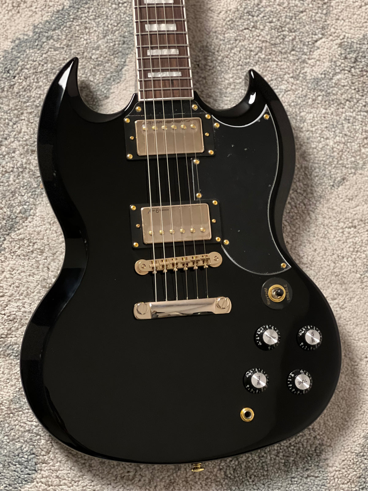 Soloking SG60 MKII in Ebony with Gold Hardware (Altered Headstock)