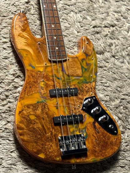 Dhatarattha Custom DEB 4 String Bass in Cosmic Burl Top and African Mahogany Back