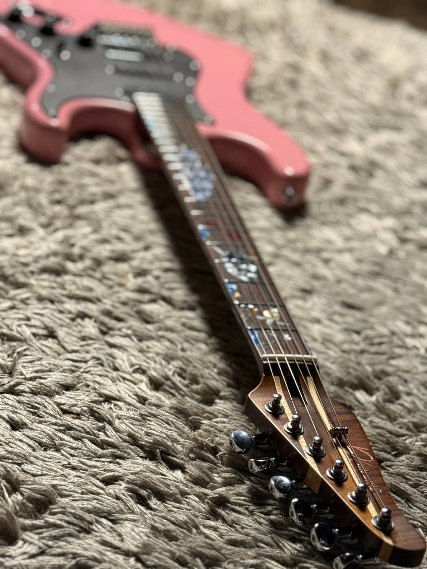 Dhatarattha Custom DST HSS in Shell Pink with Rosewood FB and "Pacific Ocean" Inlay