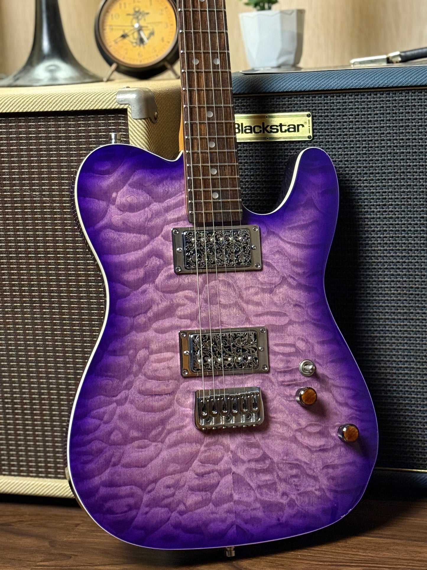 Dhatarattha Custom DTL HH Quilt in Emerald Purple Burst with Rosewood FB