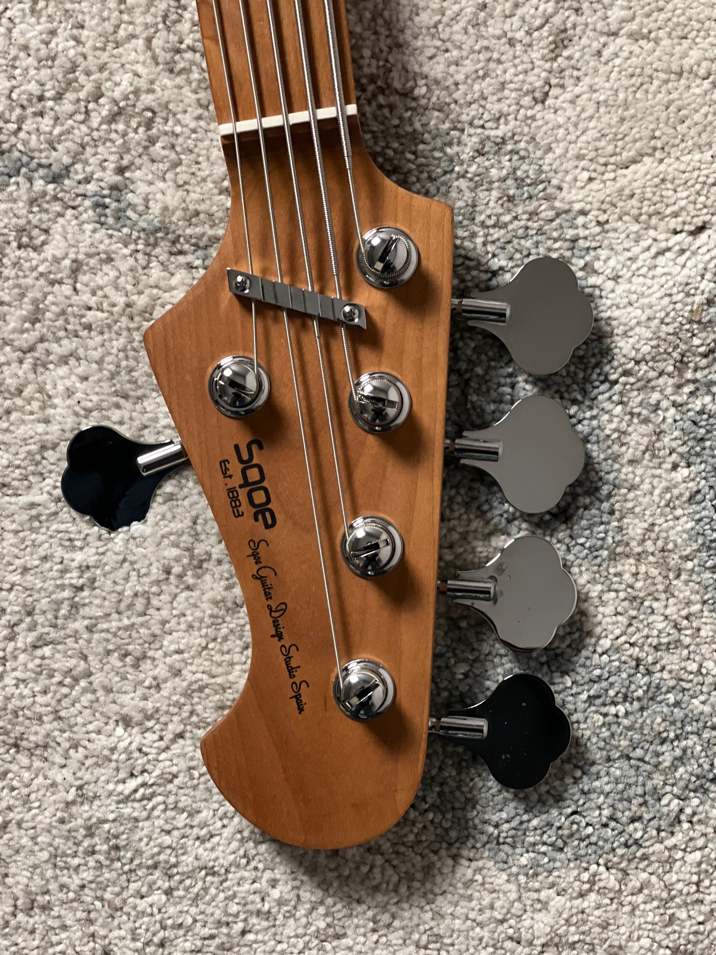 SQOE SJB650 Roasted Maple Series 5 String Bass in Vintage Sonic Blue