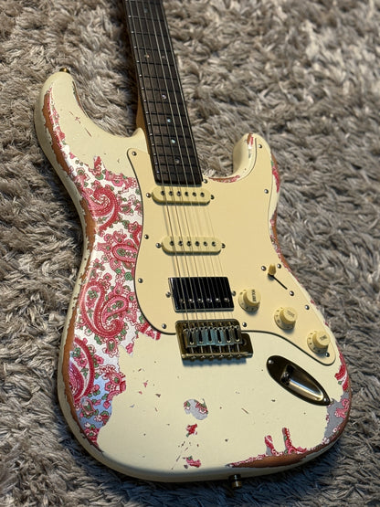 Dhatarattha Classic DST HSS in Vintage White Over Pink Paisley with Rosewood FB and Nitrocellulose Lacquer Relic