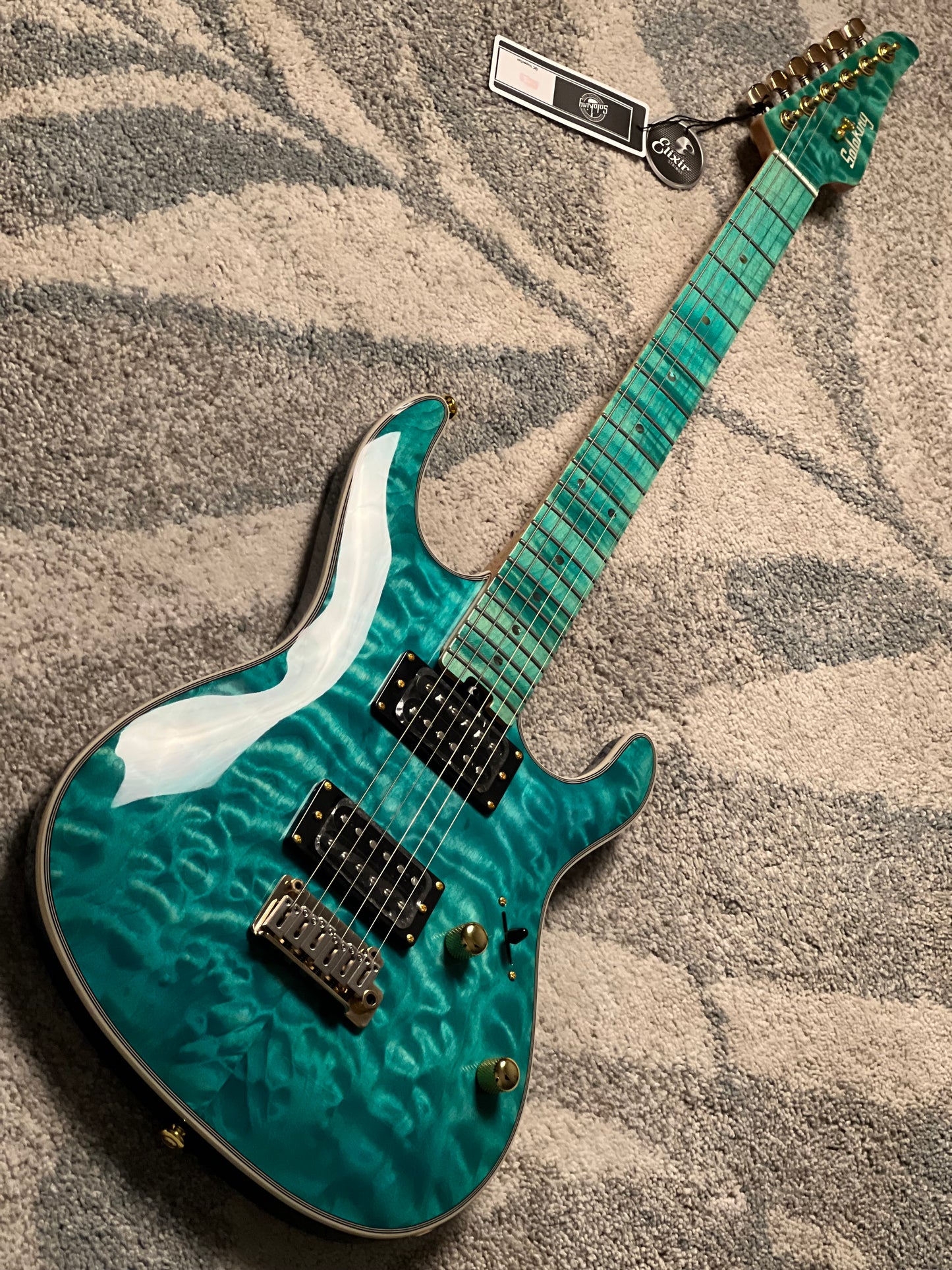 Soloking SM-22 HH QM Shredmaster with  Blue Tinted Flame Maple FB in Sapphire Blue