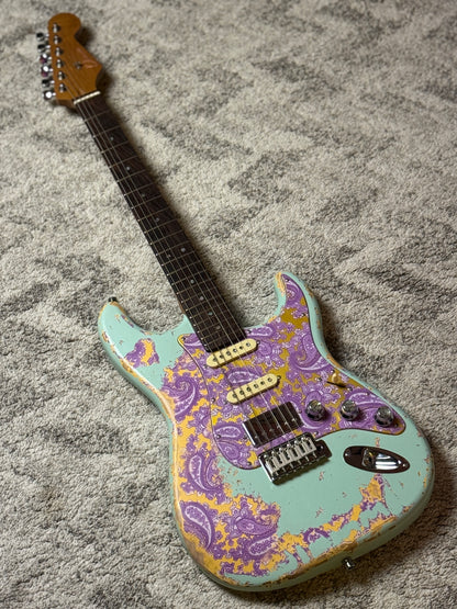 Dhatarattha Classic DST HSS in Surf Green over Purple Paisley with Rosewood FB and Nitrocellulose Lacquer Relic