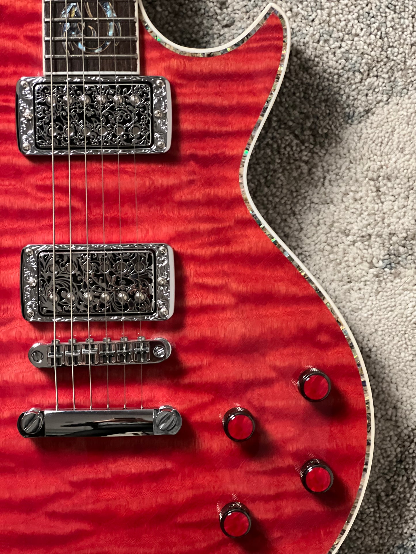 Dhatarattha Custom DLP in Cherry Red with 5A Quilt Top and Dragon Inlay
