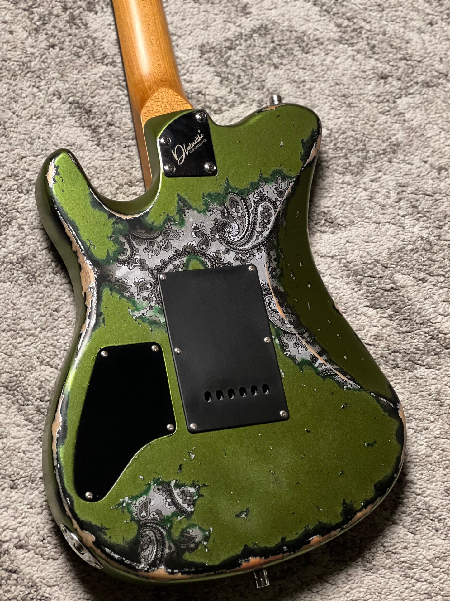 Dhatarattha Performance DTL in Limestone Green Over Black Paisley with RW FB and Nitrocellulose Lacquer Relic