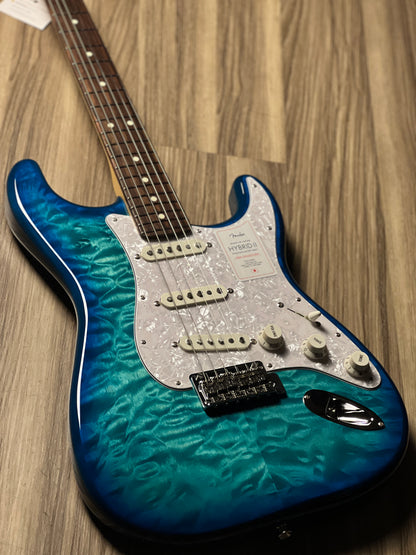 Fender Japan Hybrid II Ltd Ed Stratocaster with Quilt Maple Top and Rosewood FB In Aquamarine JD23032013