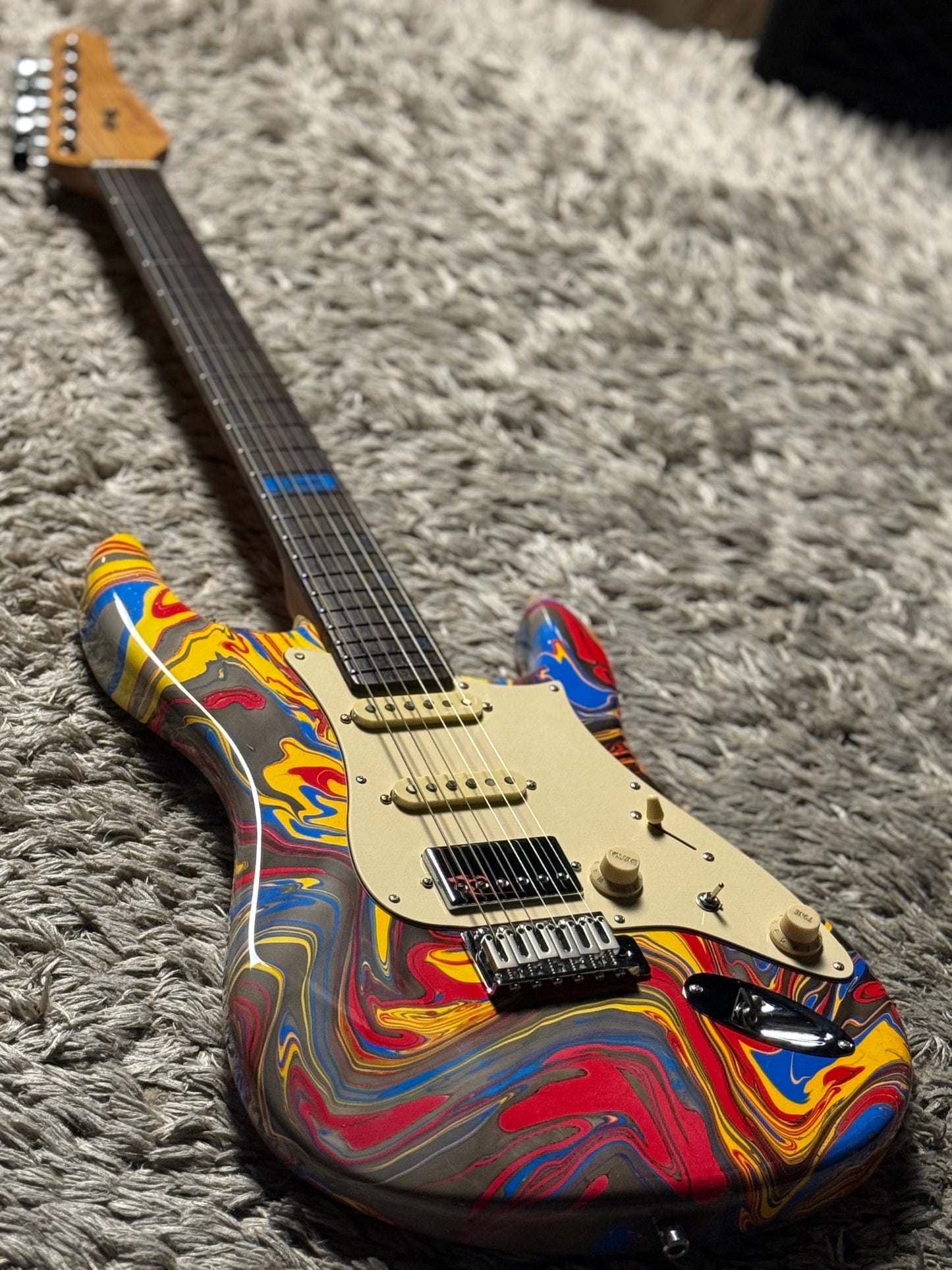 Dhatarattha Custom DST HSS in Red Marble Swirl with Rosewood FB