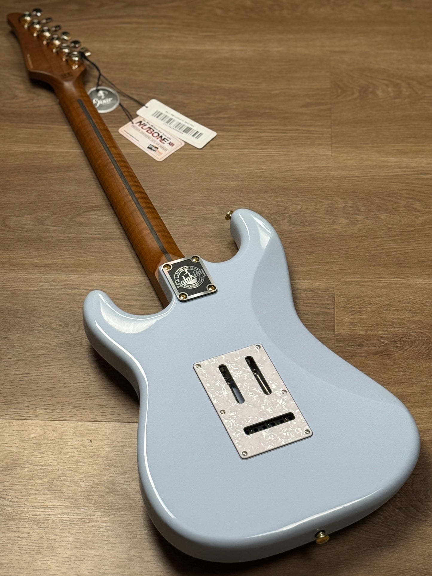 Soloking MS-1 FMN Artisan with Roasted Flame Maple Neck in Faded Sonic Blue JESCAR