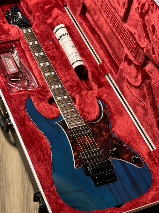 Ibanez Prestige RG653DX-TDF Electric Guitar w/Case In Transparent Deep Blue Flat F2533897