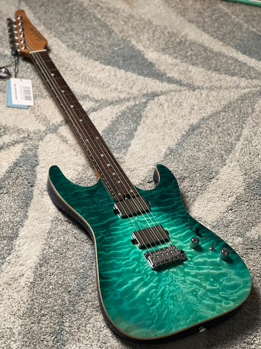 Soloking MS-1 Custom 24 HH Quilt with Rosewood FB in Turquoise Wakesurf JESCAR