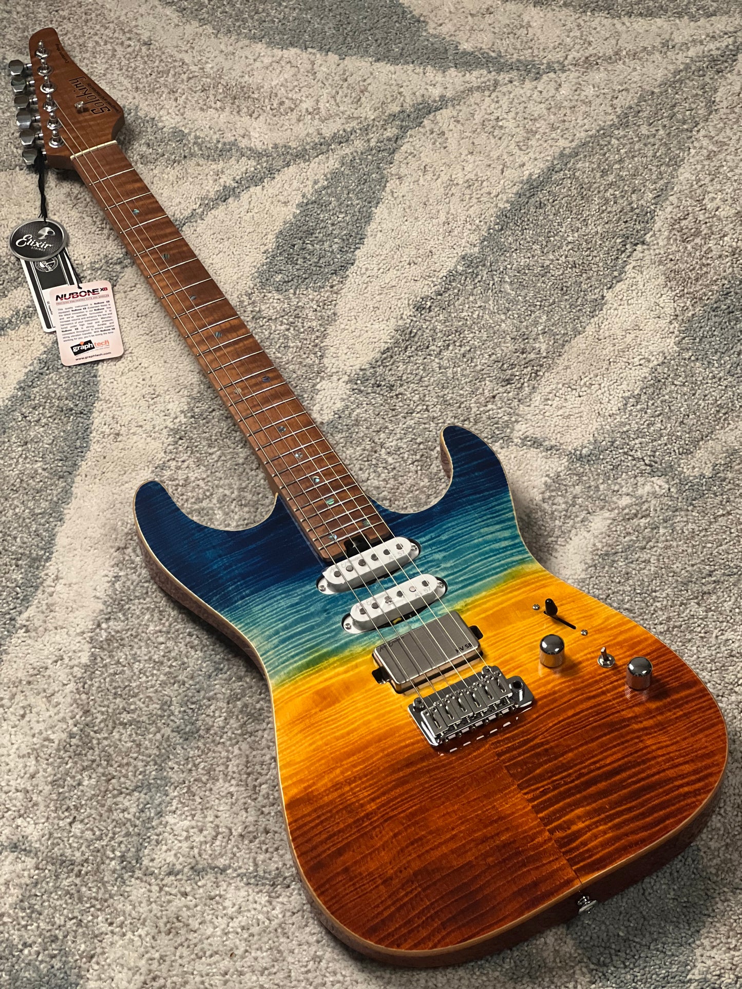 Soloking MS-1 Custom 24 HSS FMN with Roasted Flame Maple Neck in Beach Sunset Surf Fade JESCAR