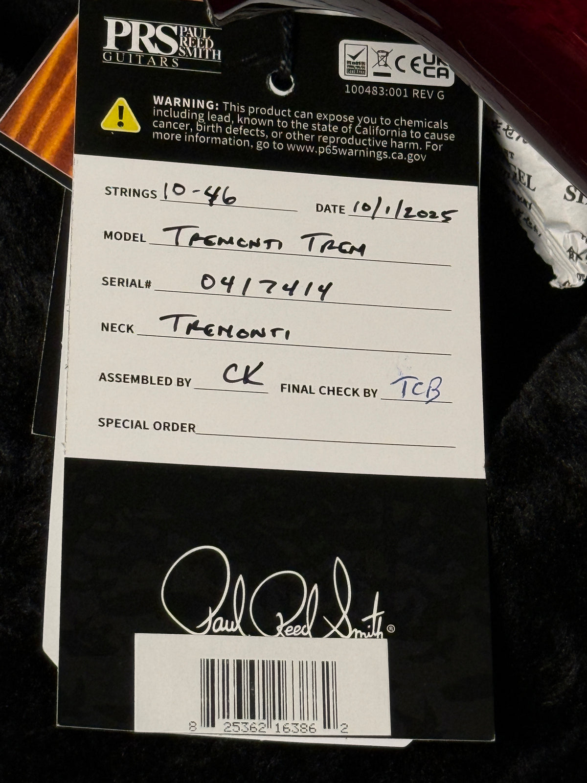 PRS Tremonti in Charcoal Purple Burst (Natural Binding) 0417414