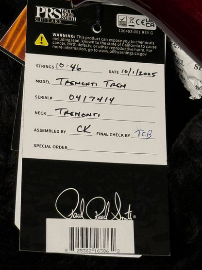 PRS Tremonti in Charcoal Purple Burst (Natural Binding) 0417414