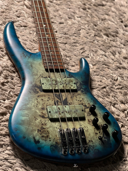 Soloking SWB450 Artisan Bass with Poplar Burl Top in Cerulean Blue Burst