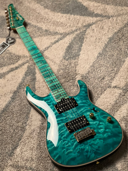 Soloking SM-22 HH QM Shredmaster with  Blue Tinted Flame Maple FB in Sapphire Blue