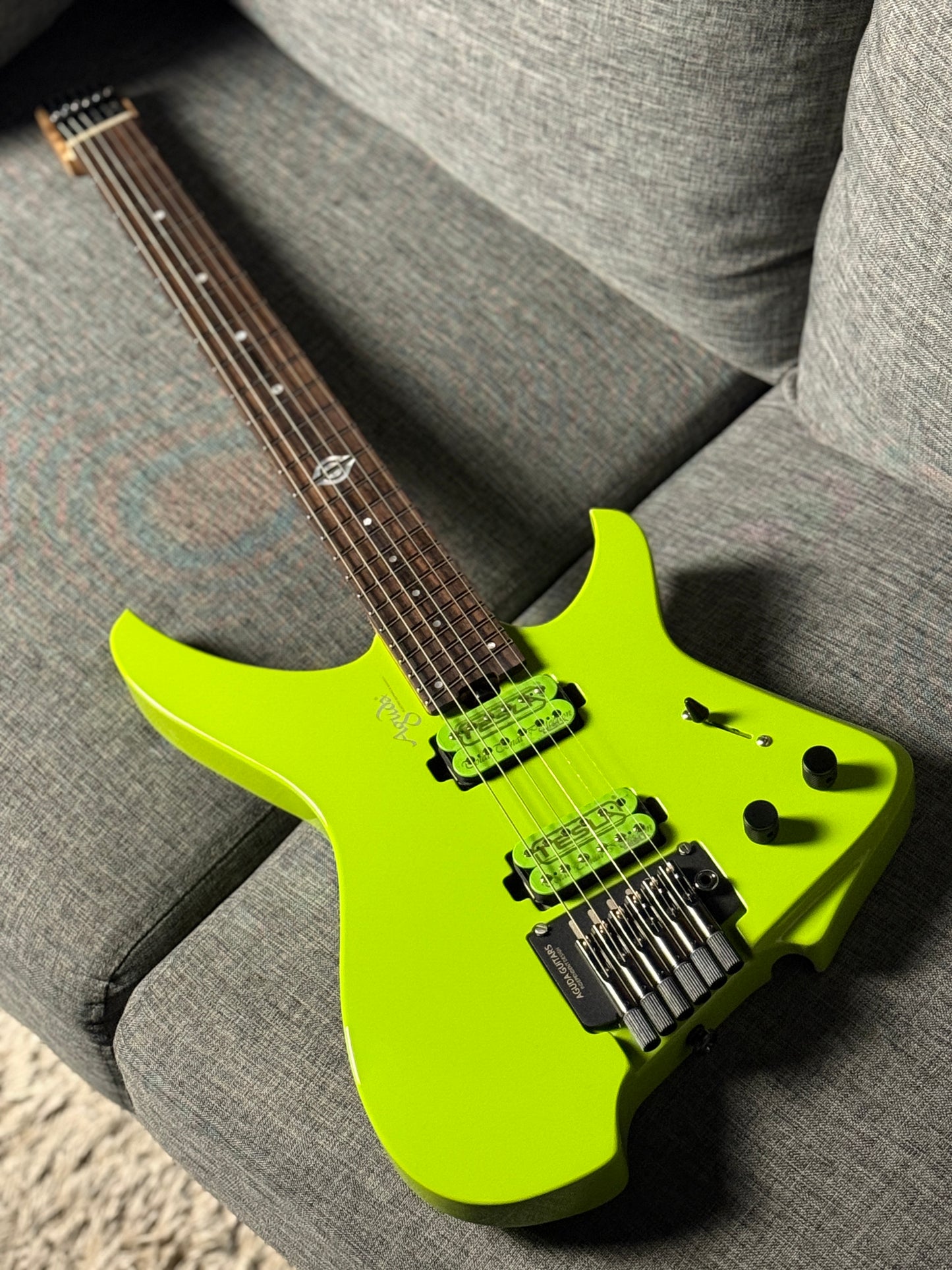 Aguda Black Hole in Neon Yellow with Flame Maple Neck Nafiri Special Run