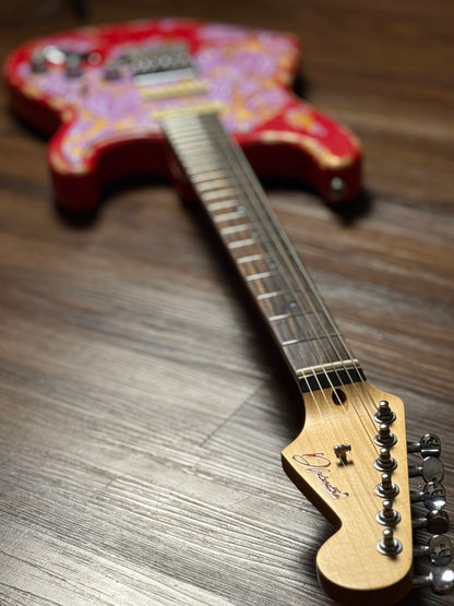 Dhatarattha Classic DST HSS in Candy Apple Red over Purple Paisley with Rosewood FB and Nitrocellulose Lacquer Relic
