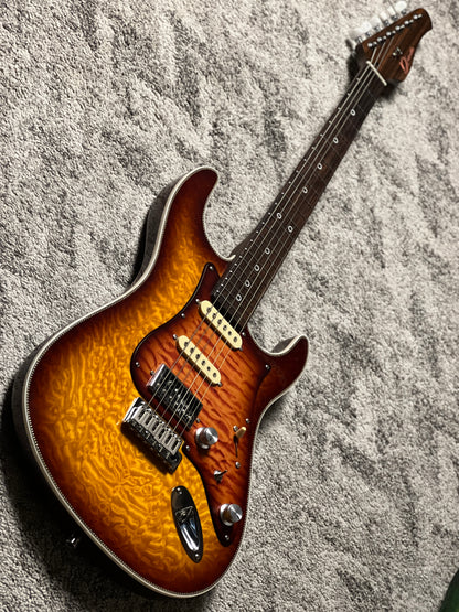 Dhatarattha Custom DST HSS Quilt in Bengal Burst with One Piece Rosewood Neck