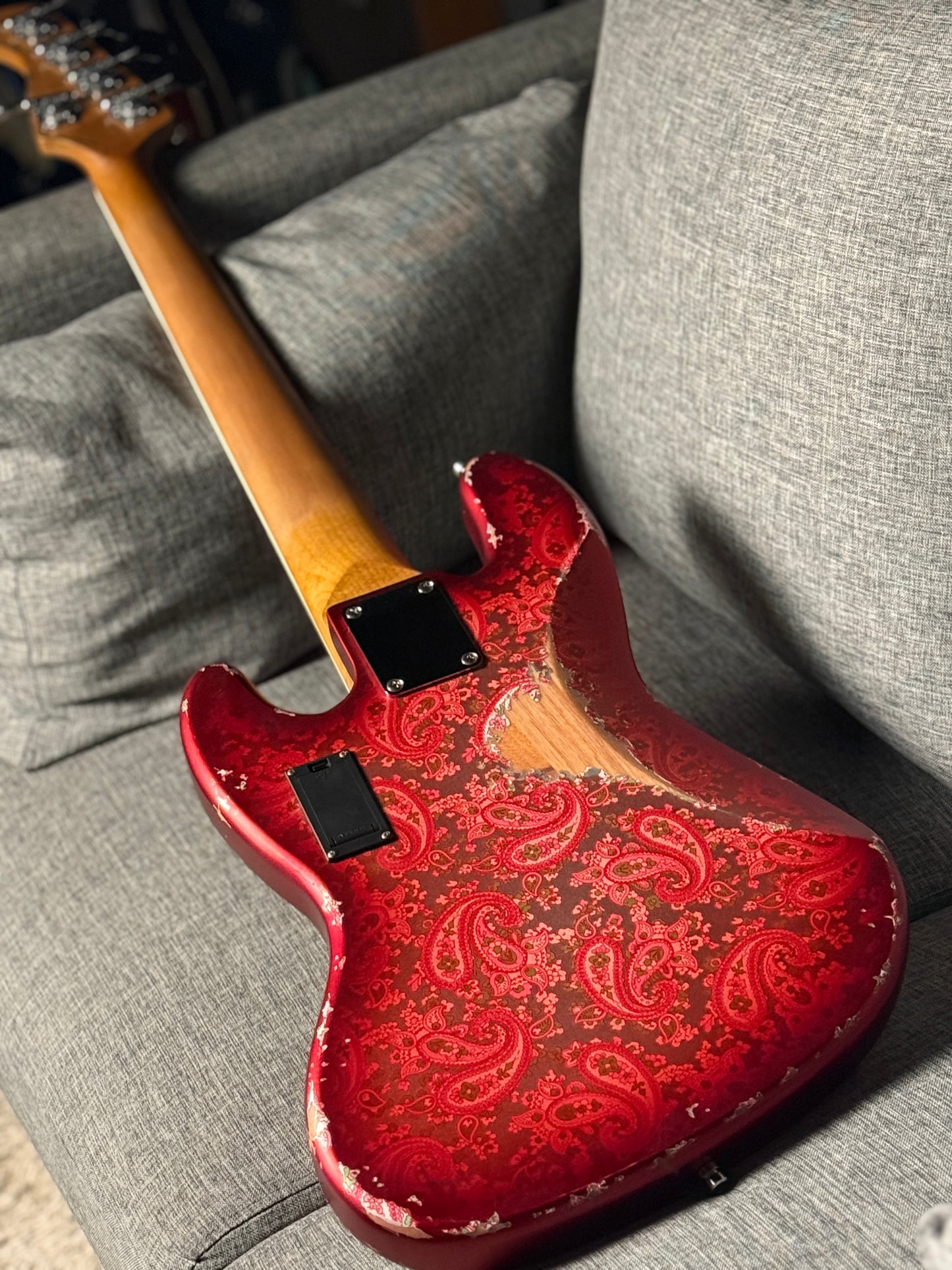 Dhatarattha Custom DEB 5 String Bass in Pink Paisley with RW FB and Nitrocellulose Lacquer Relic