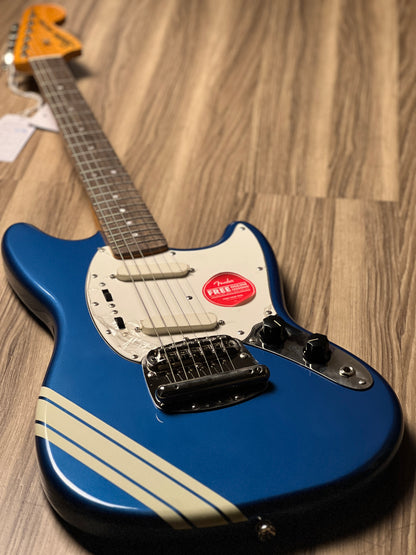 Squier FSR Classic Vibe 60s Competition Mustang Guitar w/ Olympic White Stripes in Lake Placid Blue