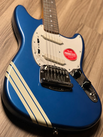 Squier FSR Classic Vibe 60s Competition Mustang Guitar w/ Olympic White Stripes in Lake Placid Blue