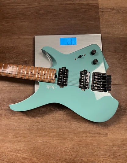 Aguda Musicboy with Premium Glossy Roasted Flame Maple Neck in in Seafoam Green 1