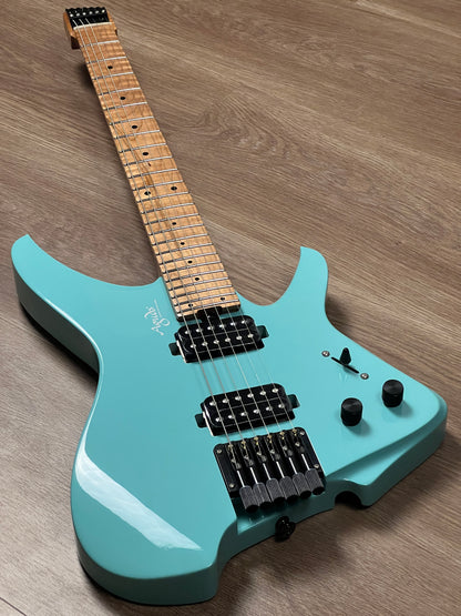 Aguda Musicboy with Premium Glossy Roasted Flame Maple Neck in in Seafoam Green 1