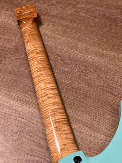 Aguda Musicboy with Premium Glossy Roasted Flame Maple Neck in in Seafoam Green 1