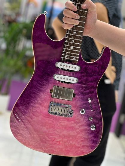 Soloking MS-1 Custom 24 HSS Quilt with Rosewood FB in Purple Wakesurf JESCAR