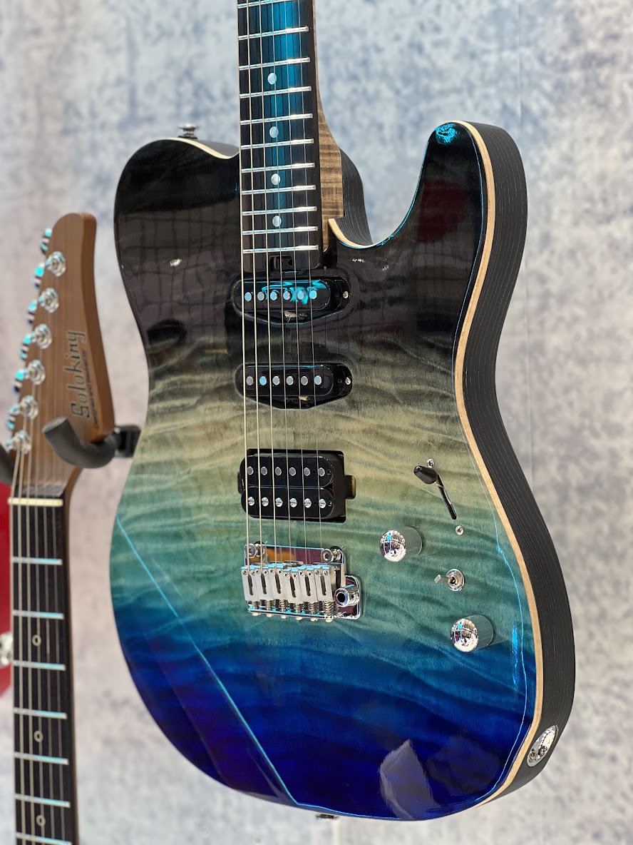 Soloking MT-1 Custom 22 HSS Quilt With Rosewood FB in Ocean Storm Double Wipeout JESCAR