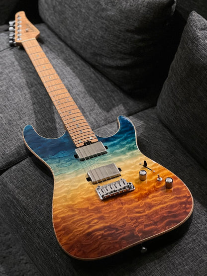 Soloking MS-1 Custom 24 HH Quilt FMN Roasted Flame Maple Neck in Beach Sunset Surf Fade JESCAR