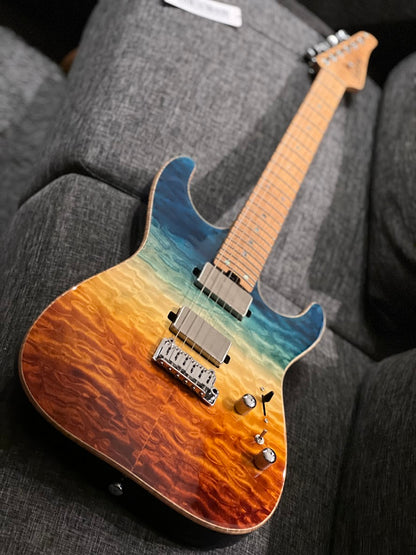 Soloking MS-1 Custom 24 HH Quilt FMN Roasted Flame Maple Neck in Beach Sunset Surf Fade JESCAR